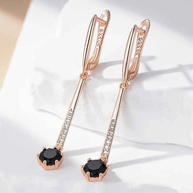 Rose Gold Black Zircon Linear Drop Earrings