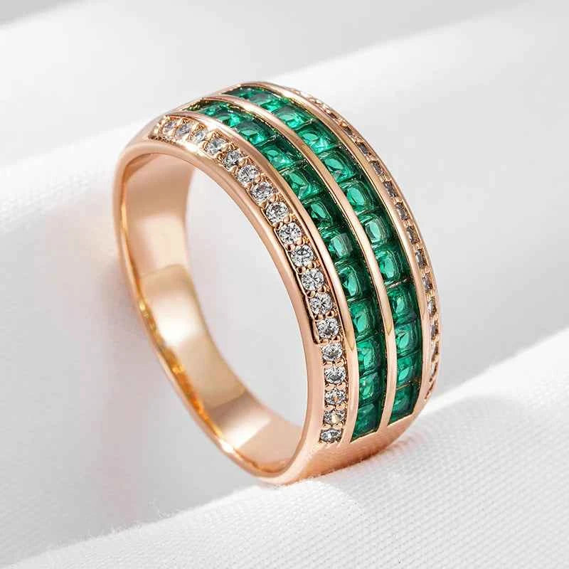 Rose Gold Green & Clear Zircon Channel-Set Band Ring