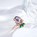 Purple Zircon Rose & Leaf Statement Ring