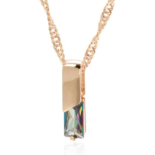 Rose Gold Colorful Zircon Bar Pendant Necklace