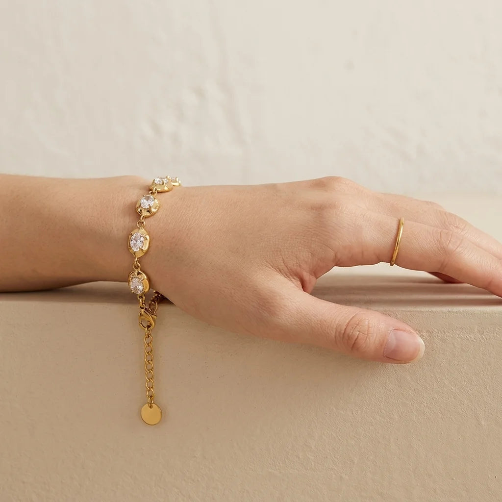 Hammered Link Crystal Bracelet - SEIYI