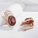 Rose Gold & Black Red Zircon Halo Drop Earrings