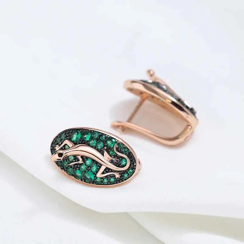 Rose Gold Green Zircon Lizard Drop Earrings