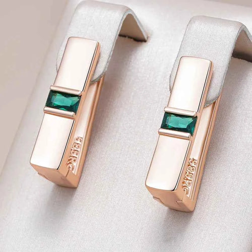 Rose Gold Geometric Green Zircon Drop Earrings