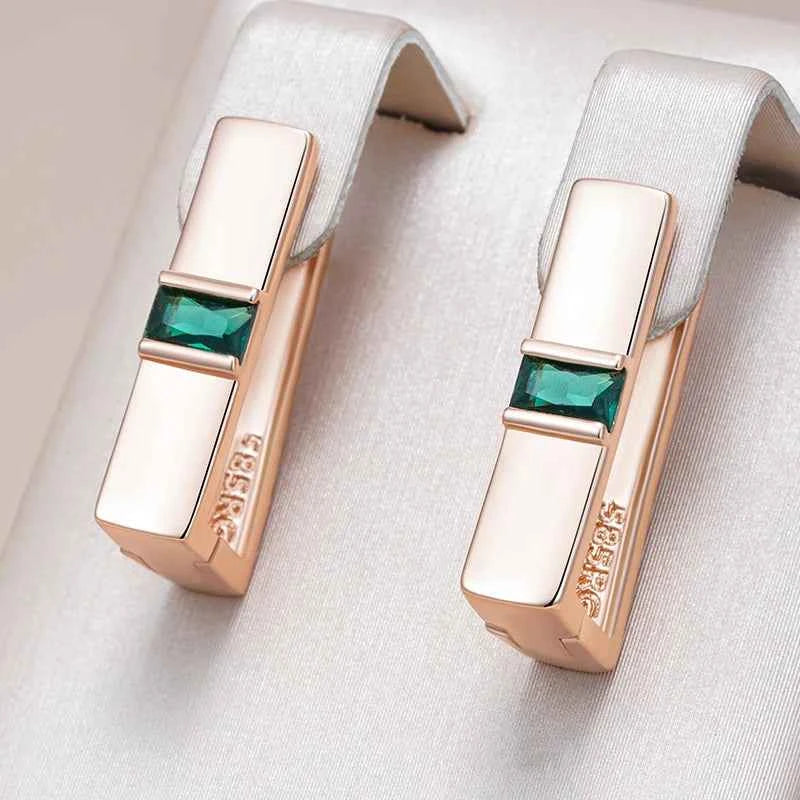 Rose Gold Geometric Green Zircon Drop Earrings