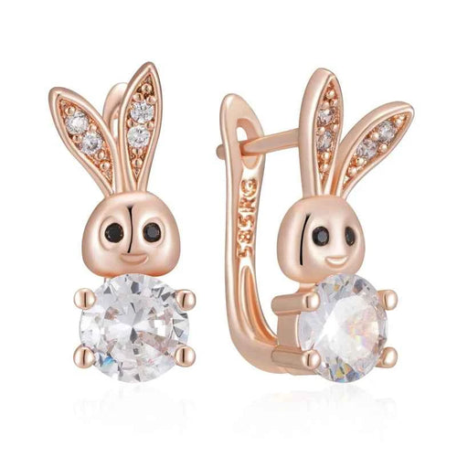 Rose Gold Bunny Zircon Drop Earrings