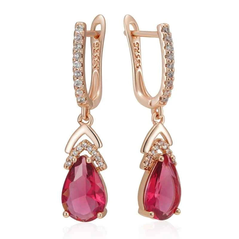 Rose Gold Red Teardrop Zircon Drop Earrings