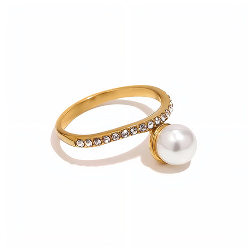 Pavé Band Pearl Stacking Ring - SEIYI