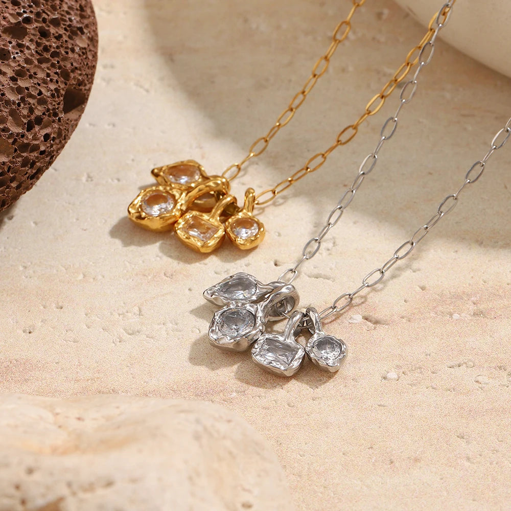 Hammered Multi Crystal Paperclip Necklace - SEIYI