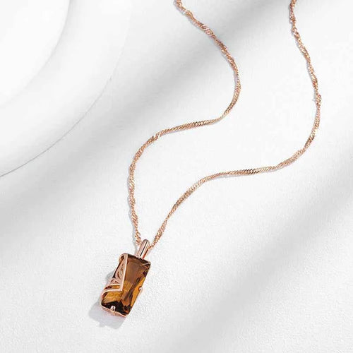 Rose Gold Smoky Brown Emerald-Cut Zircon Pendant Necklace