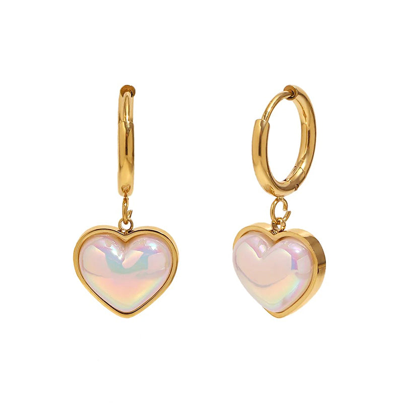 Iridescent Heart Drop Hoop Earrings - SEIYI