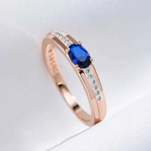 Blue Zircon Solitaire Rose Gold Promise Ring