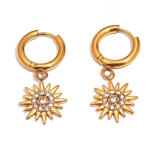 Sunburst Crystal Drop Huggie Hoop Earrings - SEIYI