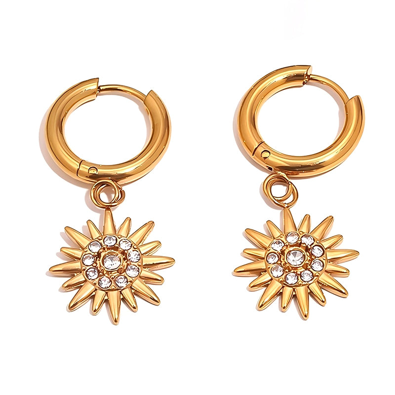 Sunburst Crystal Drop Huggie Hoop Earrings - SEIYI