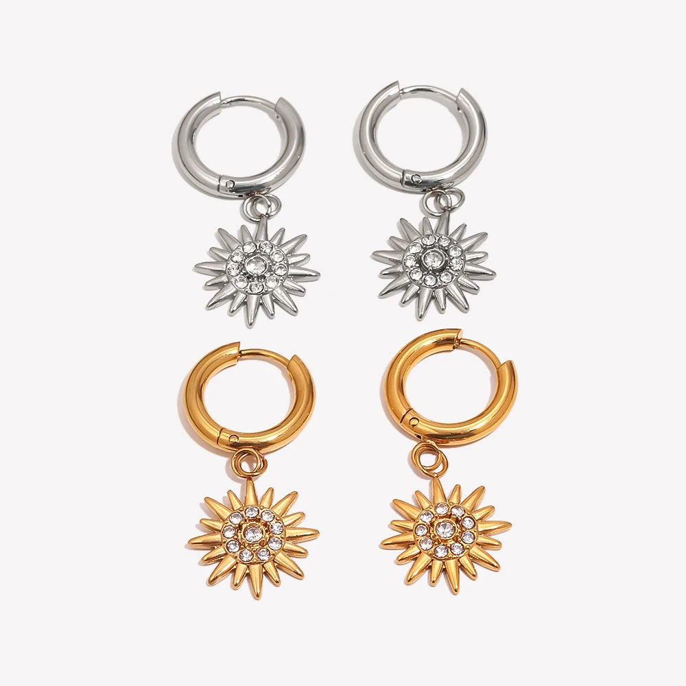 Sunburst Crystal Drop Huggie Hoop Earrings - SEIYI