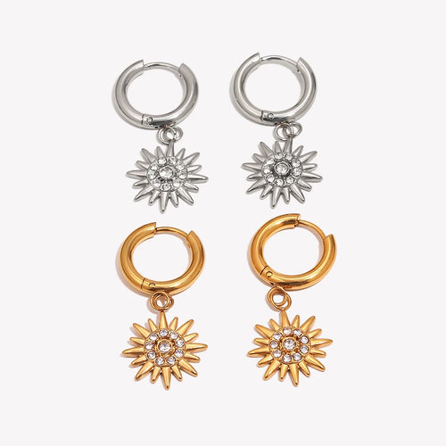 Sunburst Crystal Drop Huggie Hoop Earrings - SEIYI