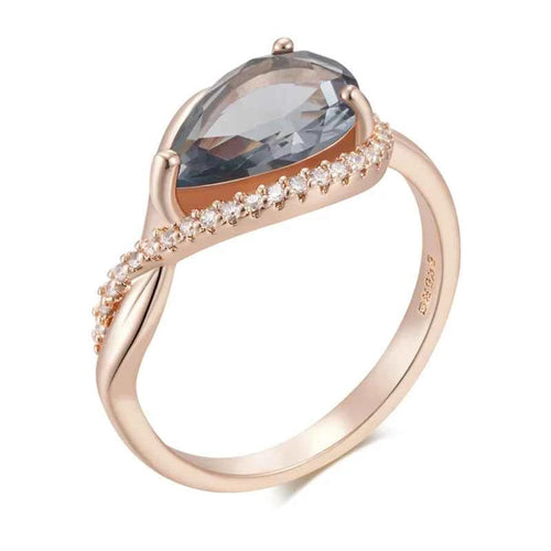 Grey Teardrop Zircon Rose Gold Ring