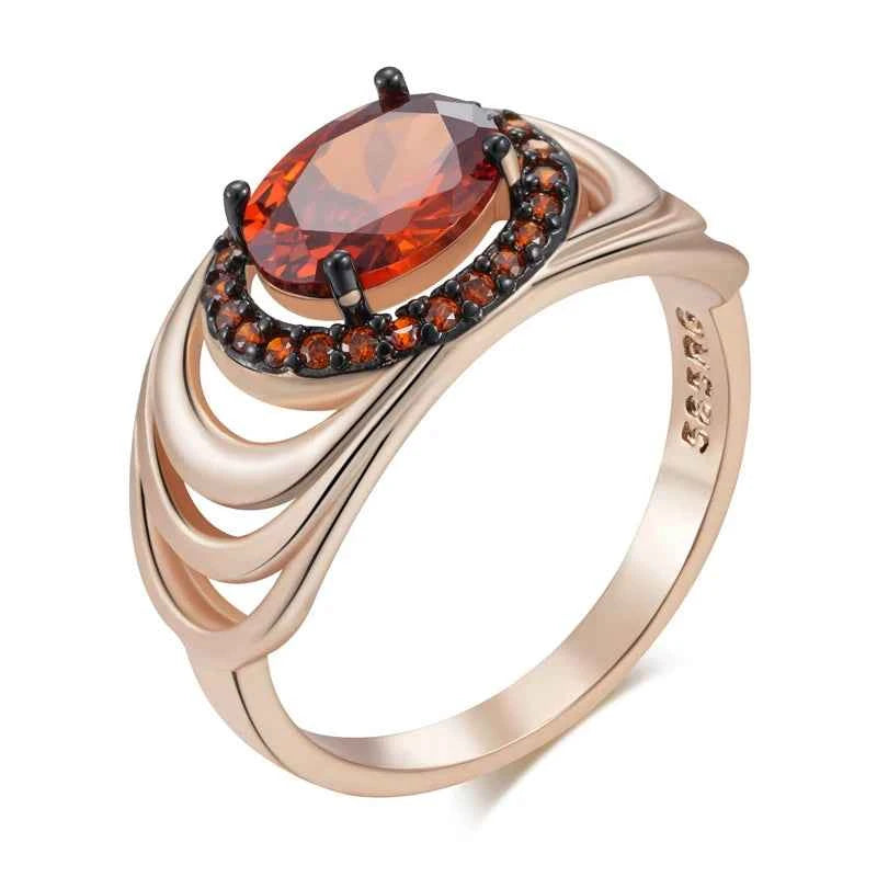 Oval Red Zircon with Ombre Halo Statement Ring