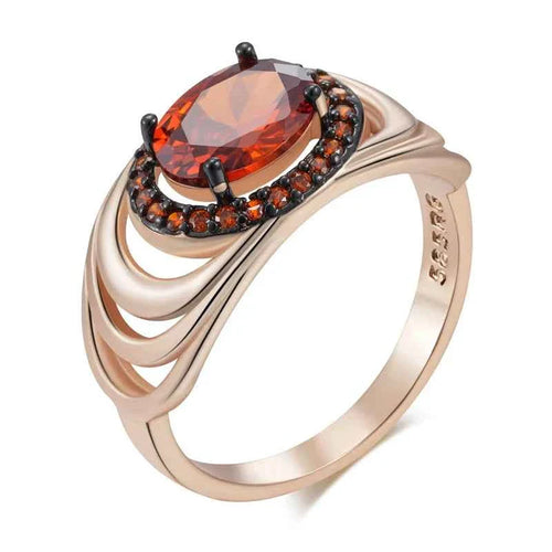 Oval Red Zircon with Ombre Halo Statement Ring