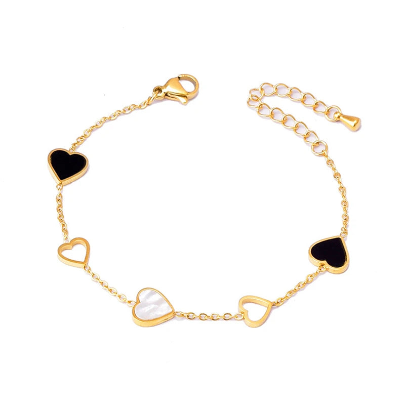 Heart Charm Shell & Enamel Bracelet