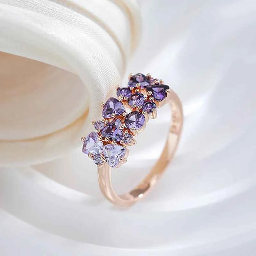 Rose Gold Purple Zircon Cluster Cocktail Ring