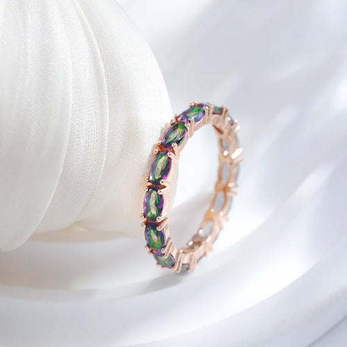 Rainbow Zircon Full Eternity Rose Gold Ring - SEIYI