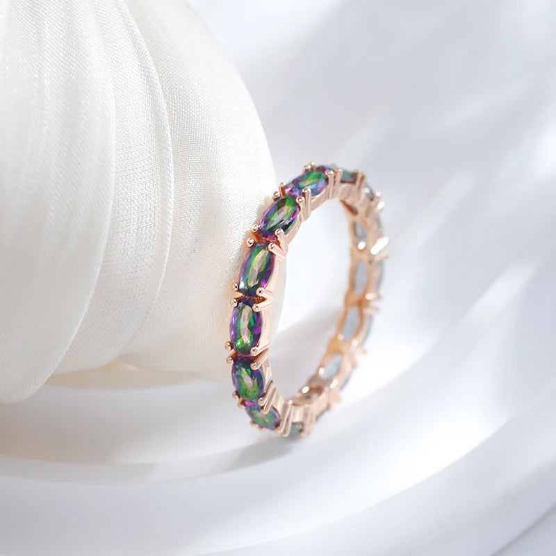 Rainbow Zircon Full Eternity Rose Gold Ring - SEIYI