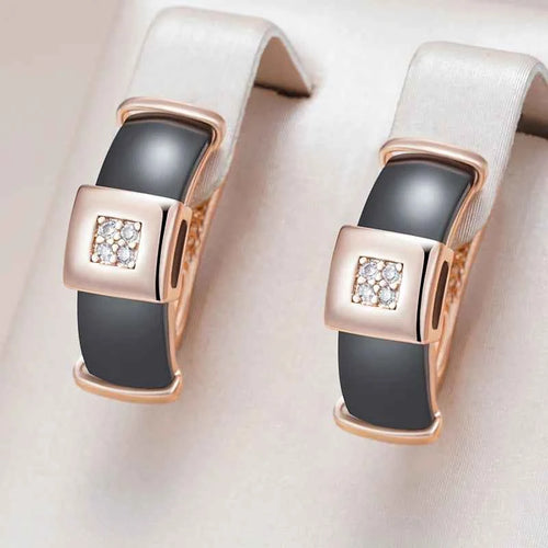 Rose Gold Black Ceramic Zircon Drop Earrings