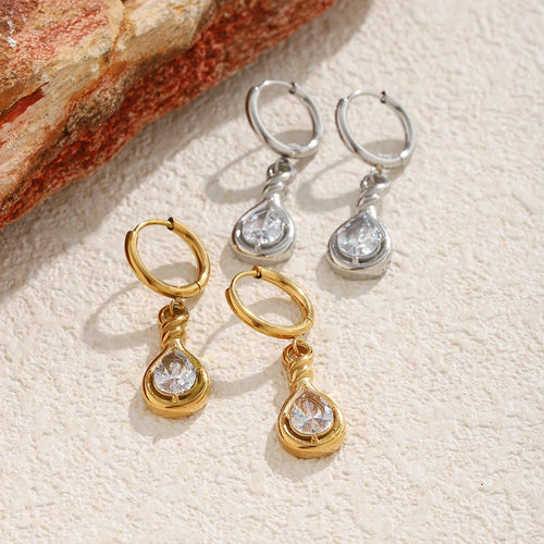 Knotted Teardrop CZ Hoop Earrings - SEIYI