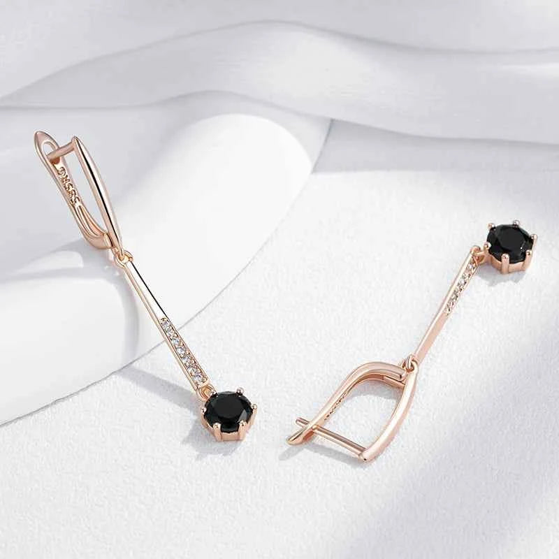 Rose Gold Black Zircon Linear Drop Earrings