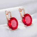 Rose Gold Large Red Oval Zircon Drop Earrings
