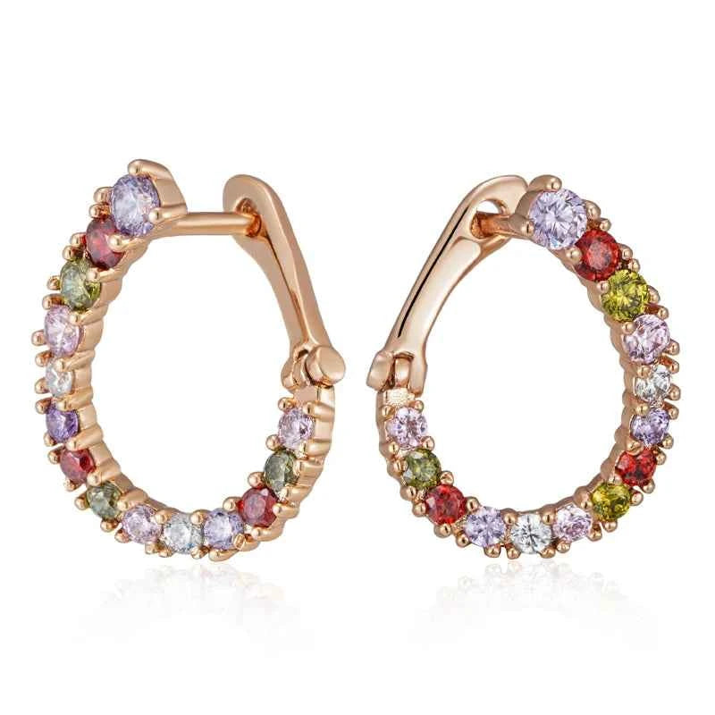 Rose Gold Multicolor Zircon Hoop Earrings