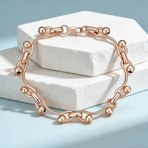 Rose Gold Wave Chain Beaded Bracelet - SEIYI