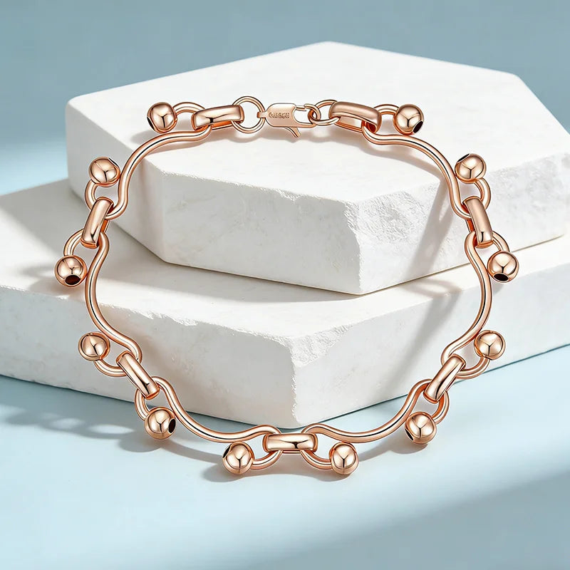 Rose Gold Wave Chain Beaded Bracelet - SEIYI