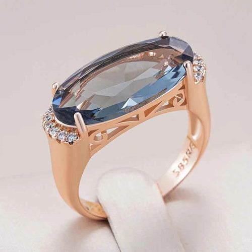 Rose Gold Large Grey Oval Zircon Cocktail Ring