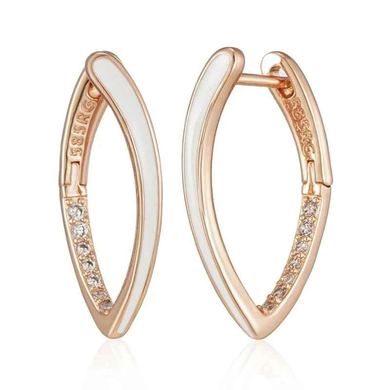 Rose Gold Black Enamel Zircon Hoop Earrings