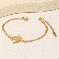 Pearl Coin Charm Figaro Chain Bracelet