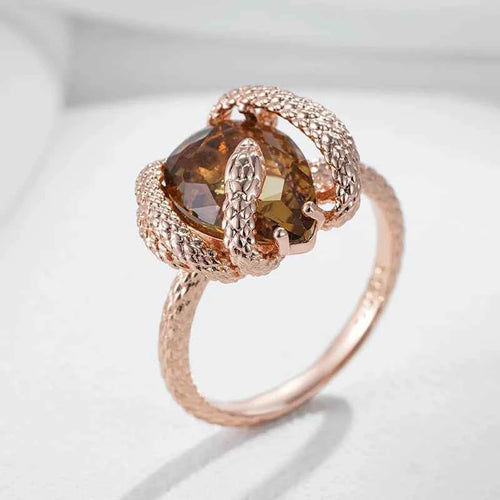 Snake-Encircled Brown Zircon Statement Ring