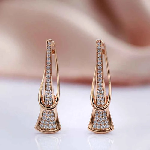Rose Gold Pavé Zircon Geometric Drop Earrings