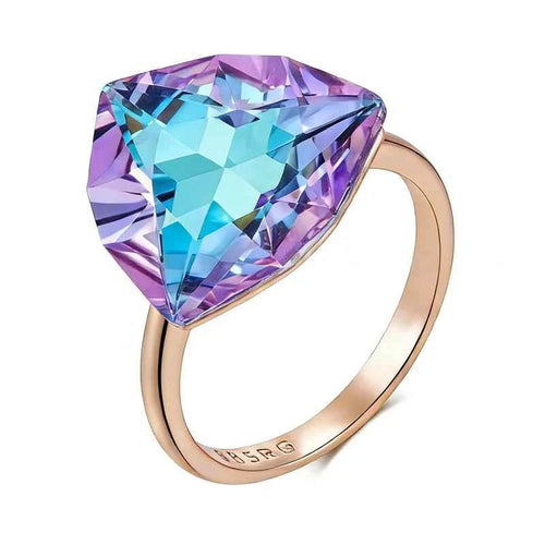 Rose Gold Triangle Colorful Zircon Cocktail Ring