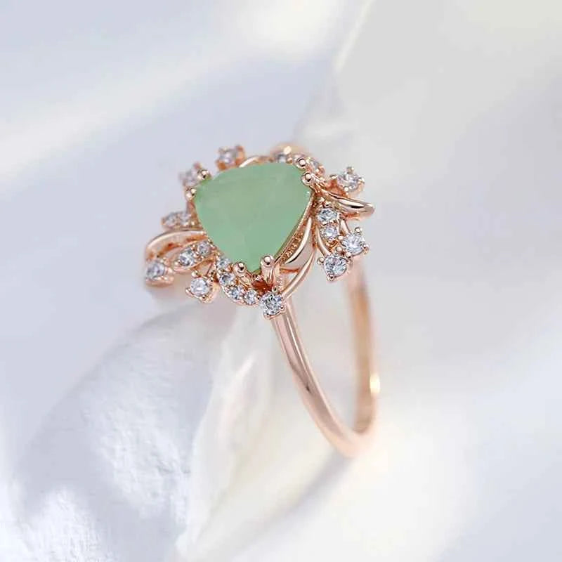 Triangular Green Zircon with Clear Halo Ring