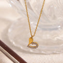 Half Pave Hollow Heart Pendant Necklace - SEIYI