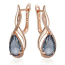 Rose Gold Grey Zircon Twisted Teardrop Earrings