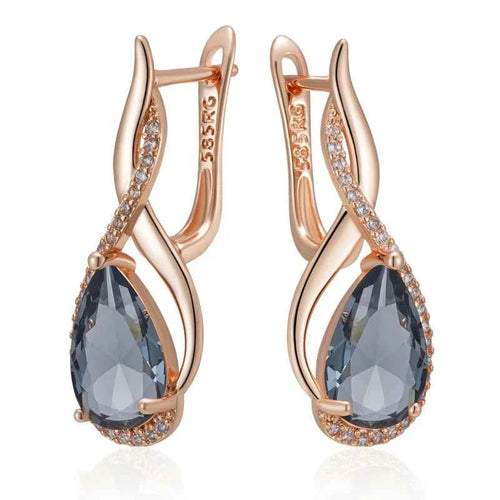 Rose Gold Grey Zircon Twisted Teardrop Earrings
