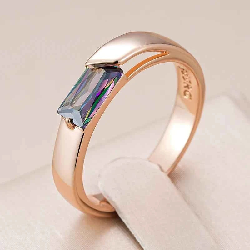 Rose Gold Colorful Zircon Baguette Band Ring