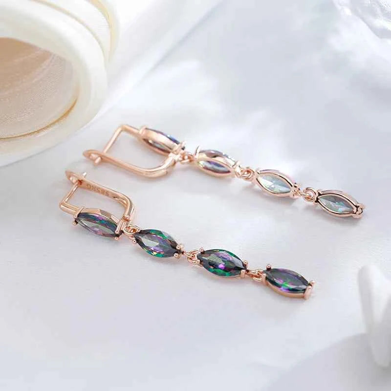 Rose Gold Color-Shifting Zircon Linear Drop Earrings