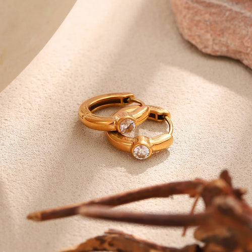 Single Round Crystal Mini Huggie Hoop Earrings - SEIYI