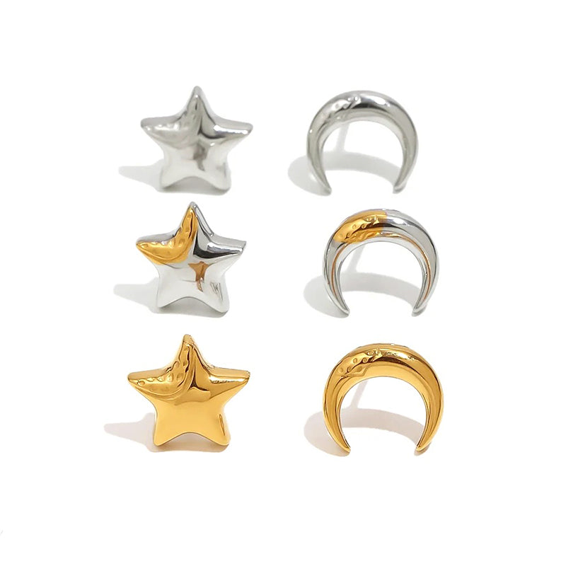 Asymmetrical Star Moon Stud Earrings - SEIYI