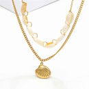 Summer Beach Double-layer Shell Necklace Earrings Set