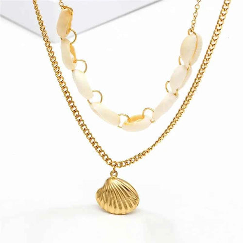 Summer Beach Double-layer Shell Necklace Earrings Set